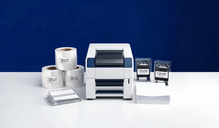 Barcode printer catalog with labels and ribbon supplies