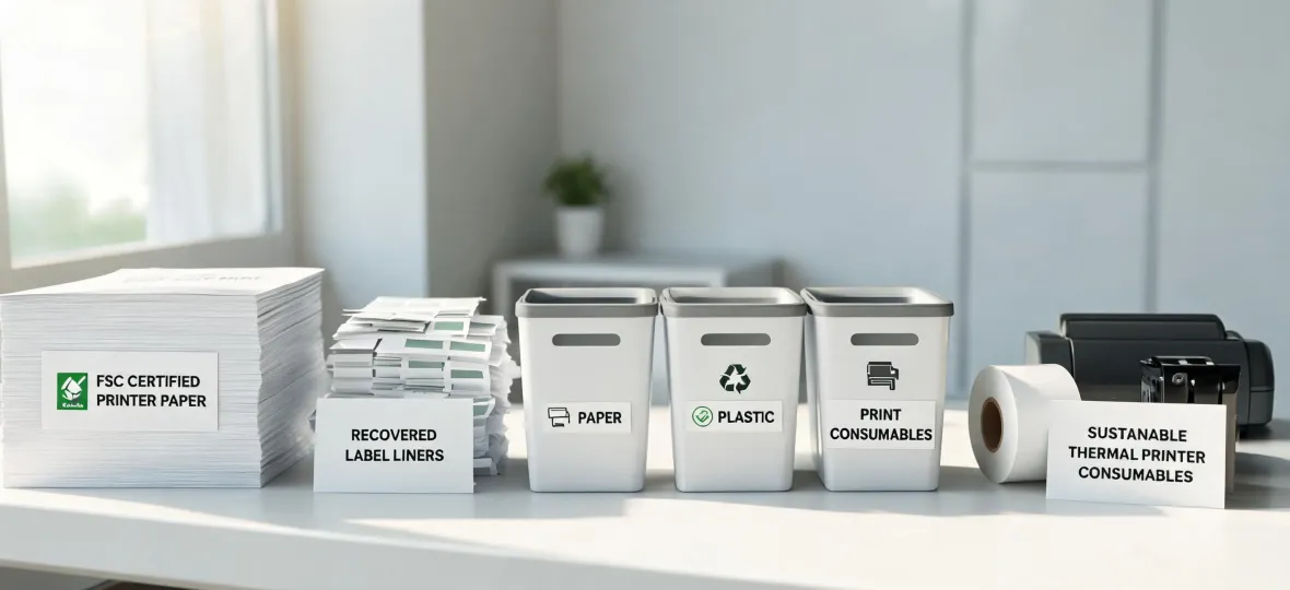 Recovered printer labels and recyclable paper supplies